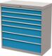 Schubladenschrank H1019xB980xT500mm lichtgrau/blau 4x100,2x150,1x200mm Vollausz.