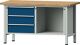 Werkbank V B1500xT700xH890mm Universalplatte lichtgrau/blau 3Schubl.offenes Fach
