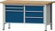 Werkbank V B1500xT700xH840mm Buche massiv lichtgrau/blau 6 Schubl.360mm li.ANKE