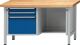 Werkbank V B1500xT700xH890mm Buche massiv grau blau 3 Schubl.BD zurückgesetzt