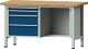 Werkbank V B1500xT700xH840mm Buche massiv grau/blau 4 Schubl.BD zurückgesetzt