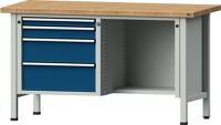 Werkbank V B1500xT700xH840mm Universalplatte grau/blau 4 Schubl.BD zurückgesetzt