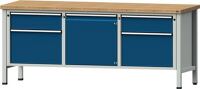 Werkbank V B2000xT700xH840mm Buche massiv lichtgrau/blau 4 Schubl.1 Tür ANKE