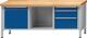 Werkbank V B2000xT700xH840mm Buche massiv grau blau 3 Schubl.offenes Fach ANKE