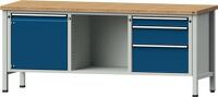 Werkbank V B2000xT700xH890mm Universalplatte lichtgrau/blau 3Schubl.offenes Fach