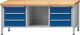 Werkbank V B2000xT700xH840mm Buche massiv grau blau 6 Schubl.offenes Fach ANKE