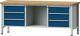 Werkbank V B2000xT700xH840mm Buche massiv lichtgrau/blau 6 Schubl.offenes Fach