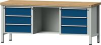 Werkbank V B2000xT700xH890mm Universalplatte grau/blau 6Schubl.BD zurückgesetzt