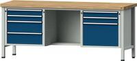 Werkbank V B2000xT700xH840mm Buche massiv grau/blau 7Schubl.BD zurückgesetzt