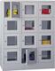 Fächerschrank H1187xB1630xT500mm m.Sockel Anz.Fächer 4x3 grau/blau Sichtfenstert