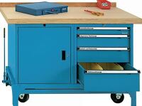 Werkbank B1300xT700xH850mm Buche-Multiplex grau blau 00.05.8741 RAL 5012 LOKOMA
