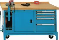 Werkbank B1500xT700xH850mm Buche-Multiplex grau blau 00.05.9071 RAL 5012 LOKOMA