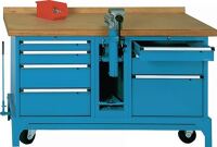 Werkbank B1500xT700xH850mm Buche-Multiplex grau blau 00.05.9079 RAL 5012 LOKOMA