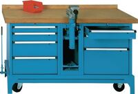 Werkbank B1500xT700xH850mm Buche-Multiplex grau blau 00.05.9080 RAL 5012 LOKOMA