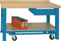 Werkbank B1500xT700xH850mm Buche-Multiplex grau blau 00.05.2420 RAL 5012 LOKOMA