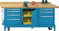 Werkbank B2000xT700xH850mm Buche-Multiplex grau blau 00.05.8746 RAL 5012 LOKOMA