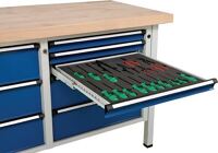 Schwerlast-Werkbank B1500xT800xH865mm Buche 65mm je 2 Schubl.90,180mm Tür 540mm
