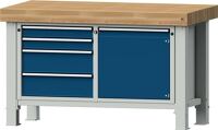 Schwerlast-Werkbank B1500xT800xH900mm Buche 100mm je 2 Schubl.90,180mm Tür 540mm