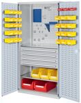 Flügeltürenschrank Schlitzpl. H1950xB1000xT600 2 Böden 4 Schubladen grau/grau