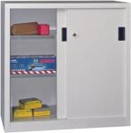 Schiebetürenschrank H1000xB1000xT600mm lichtgrau/enzianblau 2Fbd.Vollblechtüren