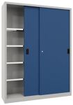 Schiebetürenschrank H1950xB1500xT400mm 8Fbd.grau/eblau Trgf.1000kg Trennw.