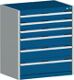Schubladenschrank H900xB800xT525 3x100 2x150 1x200 lichtgrau/enzianblau 75kg VA