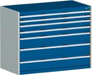 Schubladenschrank H1000xB1300xT750 2x75/100/200 1x150 lichtgr./enzianbl. 75kg VA
