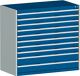 Schubladenschrank H1200xB1300xT750 8x100 2x150 lichtgrau/enzianblau 75kg VA