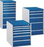 Schubladenschrank H1200xB1300xT750 8x100 2x150 lichtgrau/anthrazit 200kg VA