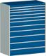 Schubladenschrank H1600xB1300xT750 2x75 3x100/150/200 lichtgr./enzianbl. 75kg VA