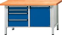 Werkbank Uni-Platte 40mm B1500xT700xH840mm 2x90/180mm 1xTür 1 Boden grau/blau