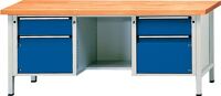 Werkbank Uni-Platte 40mm B2000xT700xH890mm 2x180mm 2xTür 360 1 Fach grau/blau
