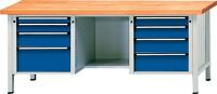 Werkbank Uni-Platte 40mm B2000xT700xH890mm 1x60/120/180/240 2x90/150 grau/blau