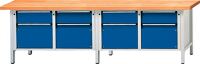 Werkbank Uni-Platte 40mm B2800xT700xH840mm 4Schubl. 180mm 4xTür 360mm grau/blau