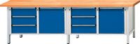 Werkbank Bucheplatte 40mm B2800xT700xH890mm 6x180mm 2xTür 540 2 Böden grau/blau