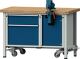 Montagewerkbank Buche massiv B1270xT700xH850mm fahrbar blau/grau 50mm 2Schubl.