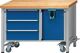 Montagewerkbank Buche massiv B1270xT700xH850mm fahrbar blau/grau 50mm 3Schubl.