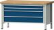 Werkbank VX B1500xT800xH850mm Buche massiv lichtgrau enzianblau 4 Schubl.ANKE
