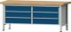 Werkbank VX B2000xT800xH850mm Buche massiv lichtgrau/blau Anz.Schubl.6x180mm