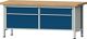 Werkbank VX B2000xT800xH850mm Buche massiv lichtgrau enzianblau 4 Schubl.ANKE