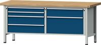 Werkbank VX B2000xT800xH850mm Buche massiv lichtgrau enzianblau 6 Schubl.ANKE