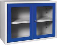 Hängeschrank H600xB800xT300mm Sichtfenster,1 BD Stahlbl.lichtgrau/enzianblau