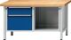 Werkbank V B1500xT700xH840mm Buche massiv grau blau 2 Schubl.offenes Fach ANKE