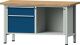 Werkbank V B1500xT700xH840mm Buche massiv lichtgrau/blau 2 Schubl.offenes Fach