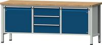 Werkbank V B2000xT700xH890mm Universalplatte lichtgrau/blau 3Schubl.2Türen ANKE