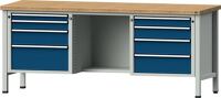Werkbank V B2000xT700xH840mm Buche massiv lichtgrau enzianblau 8 Schubl.ANKE