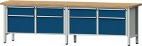 Werkbank V B2800xT700xH890mm Buche massiv lichtgrau enzianblau 4 Schubl.ANKE