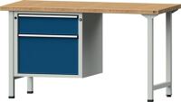 Werkbank V B2000xT700xH890mm Buche massiv grau/blau Anz.Schubl.xH 1x180,1x360mm