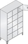Fächerschrank H1850xB1200xT500mm m.Füßen Anz.Fächer 3x5 Farbwahl 5Türen überein.