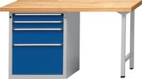 Werkbank V B2000xT700xH840mm Buche grau blau Anz.Schubl.xH 2x90,1x180,1x360mm